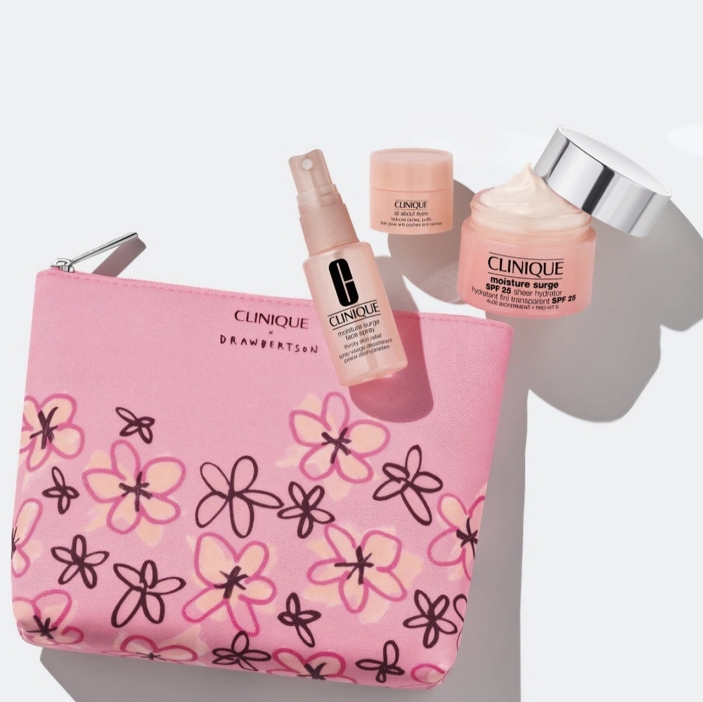 New Clinique Pink Floral Makeup Pouch